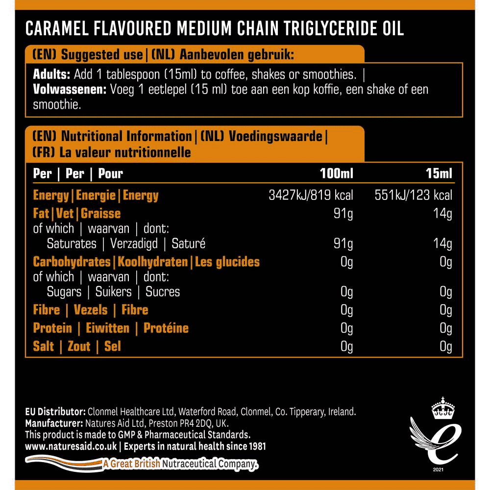 100% MCT Oil with Caramel Flavour 500ml