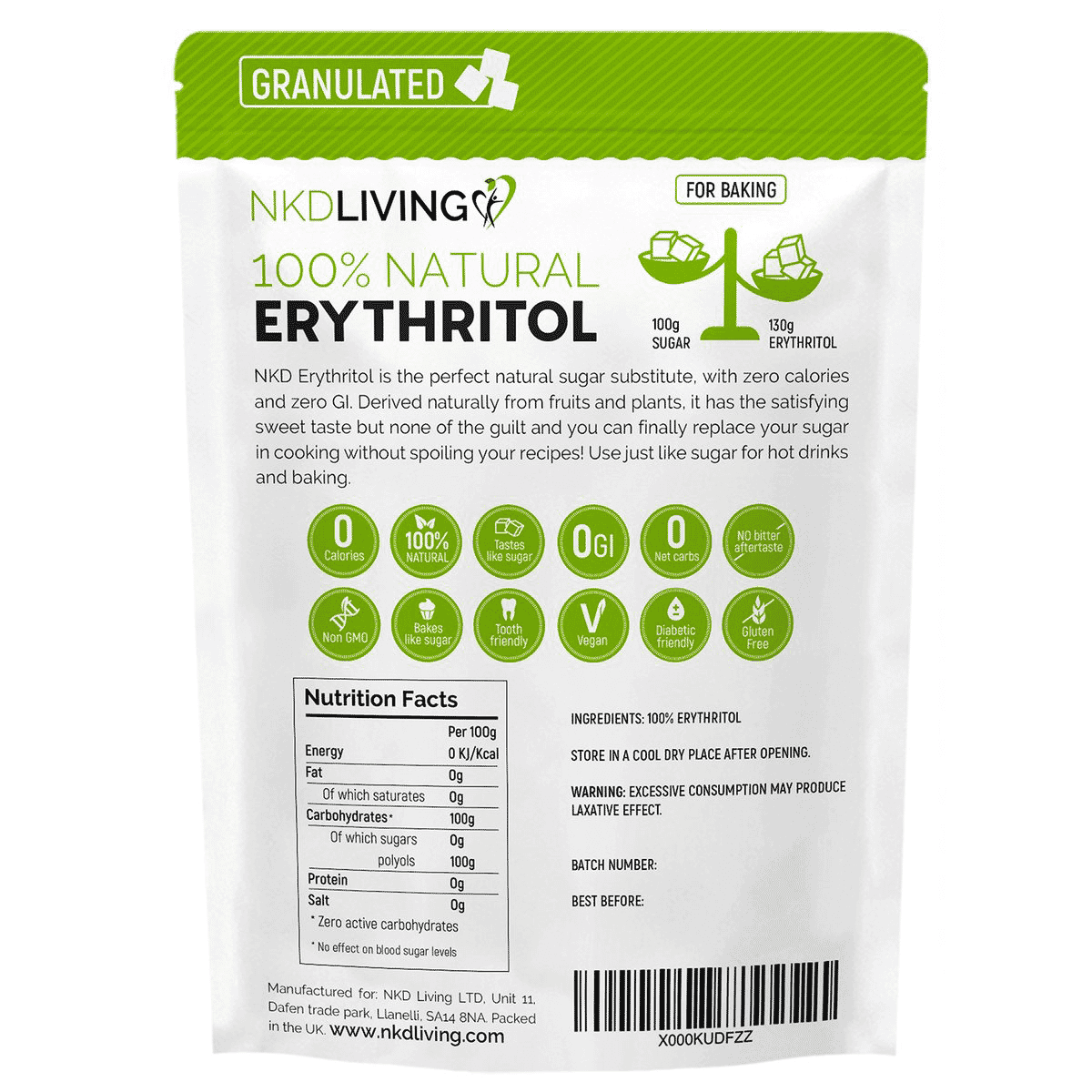 100% Natural Erythritol Natural Sugar Alternative 1kg (Granulated)