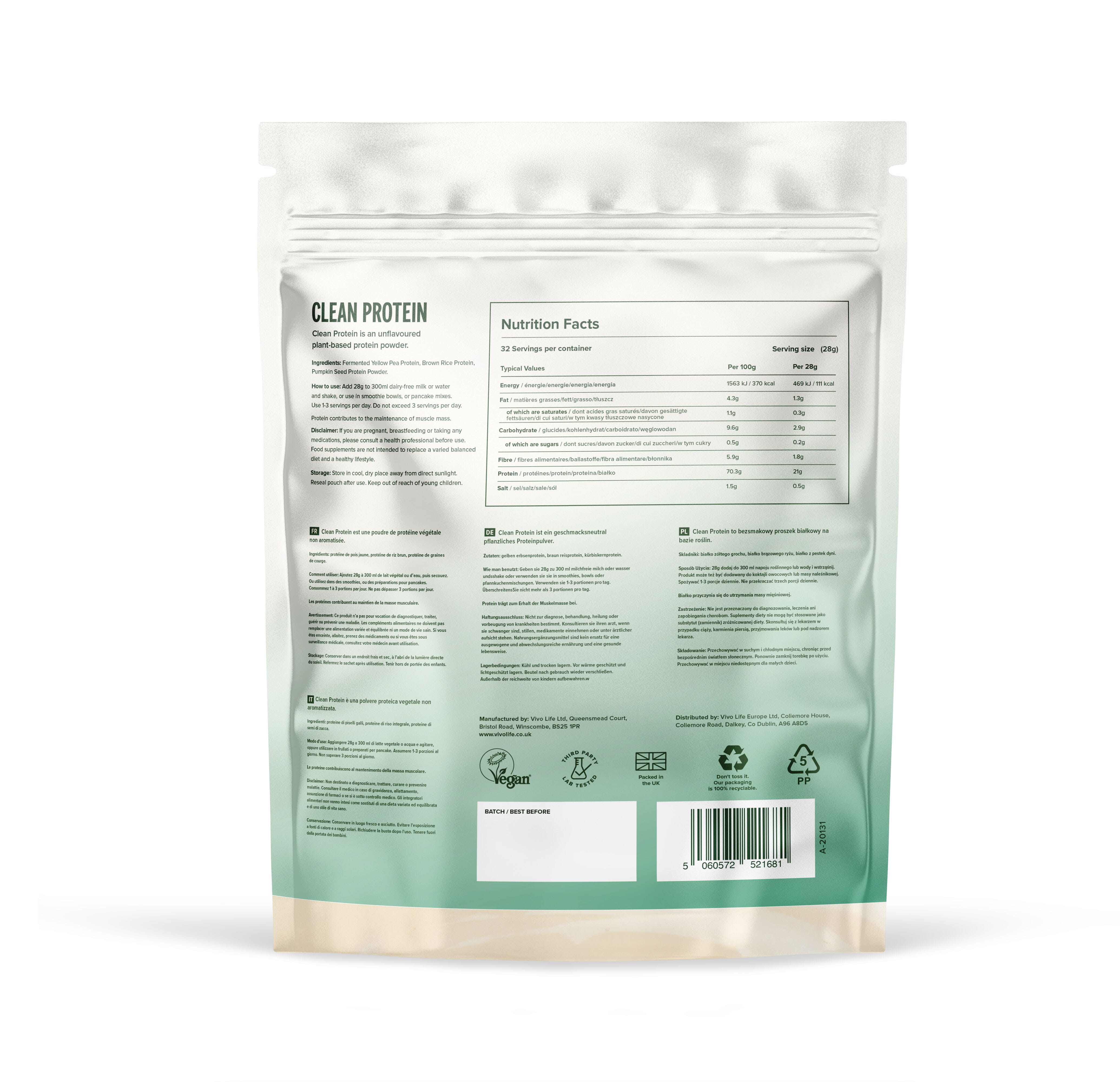 Clean Protein Unflavoured 896g