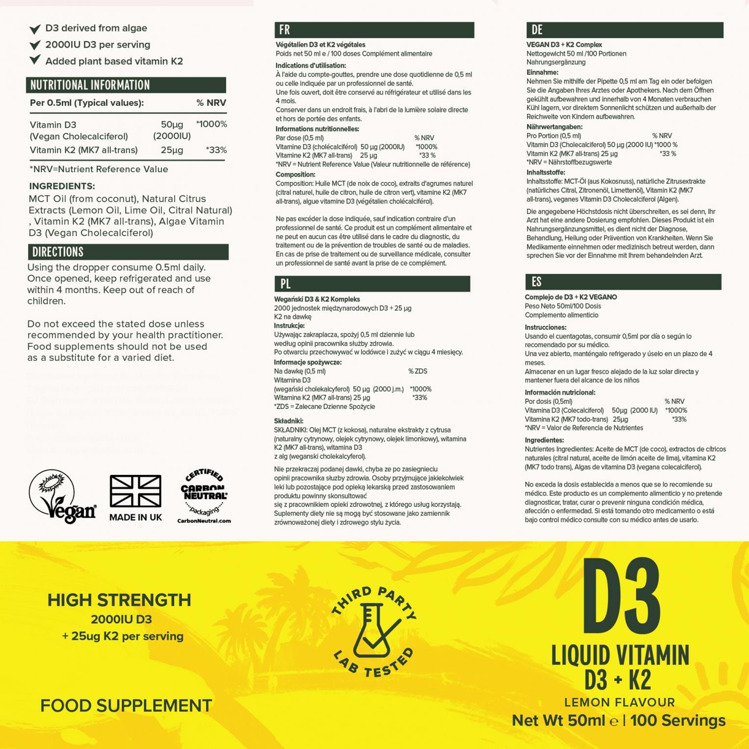 D3 Liquid Vitamin D3 & K2 Lemon Flavour 50ml