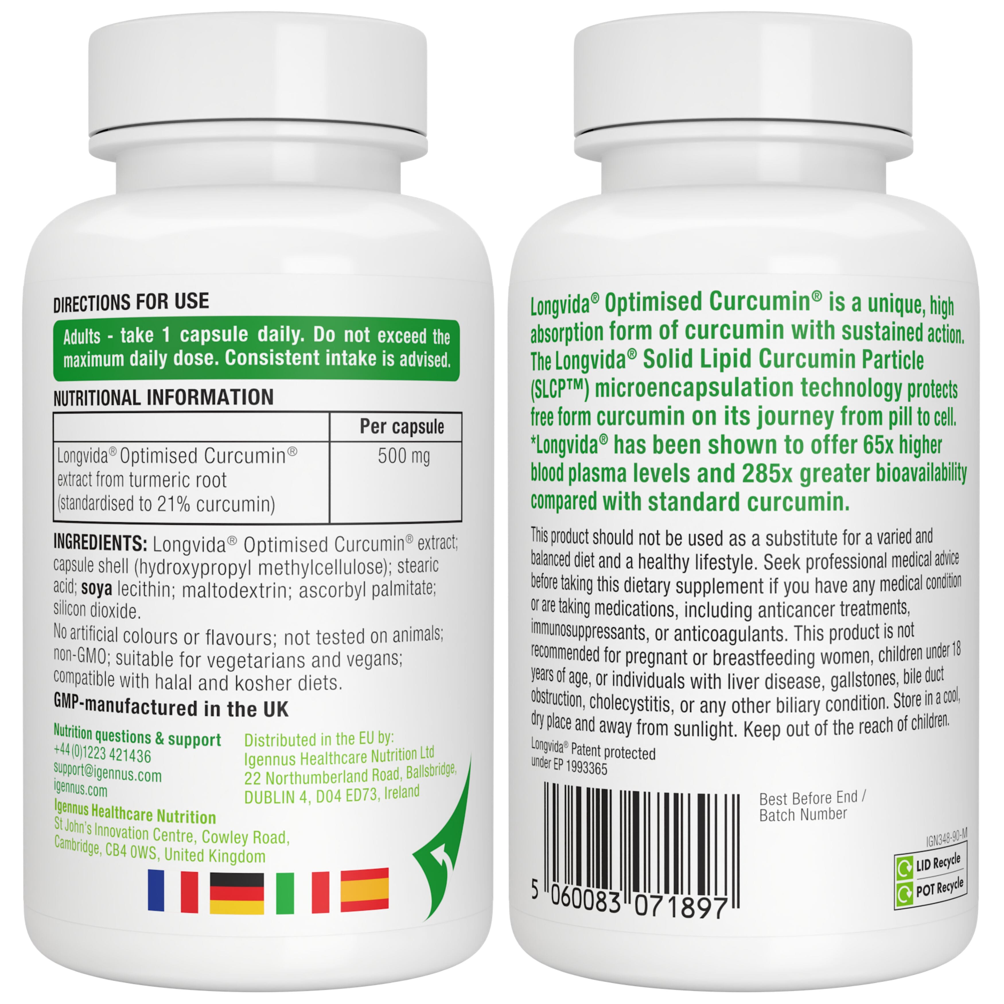 Longvida Optimised Curcumin 500mg 90s