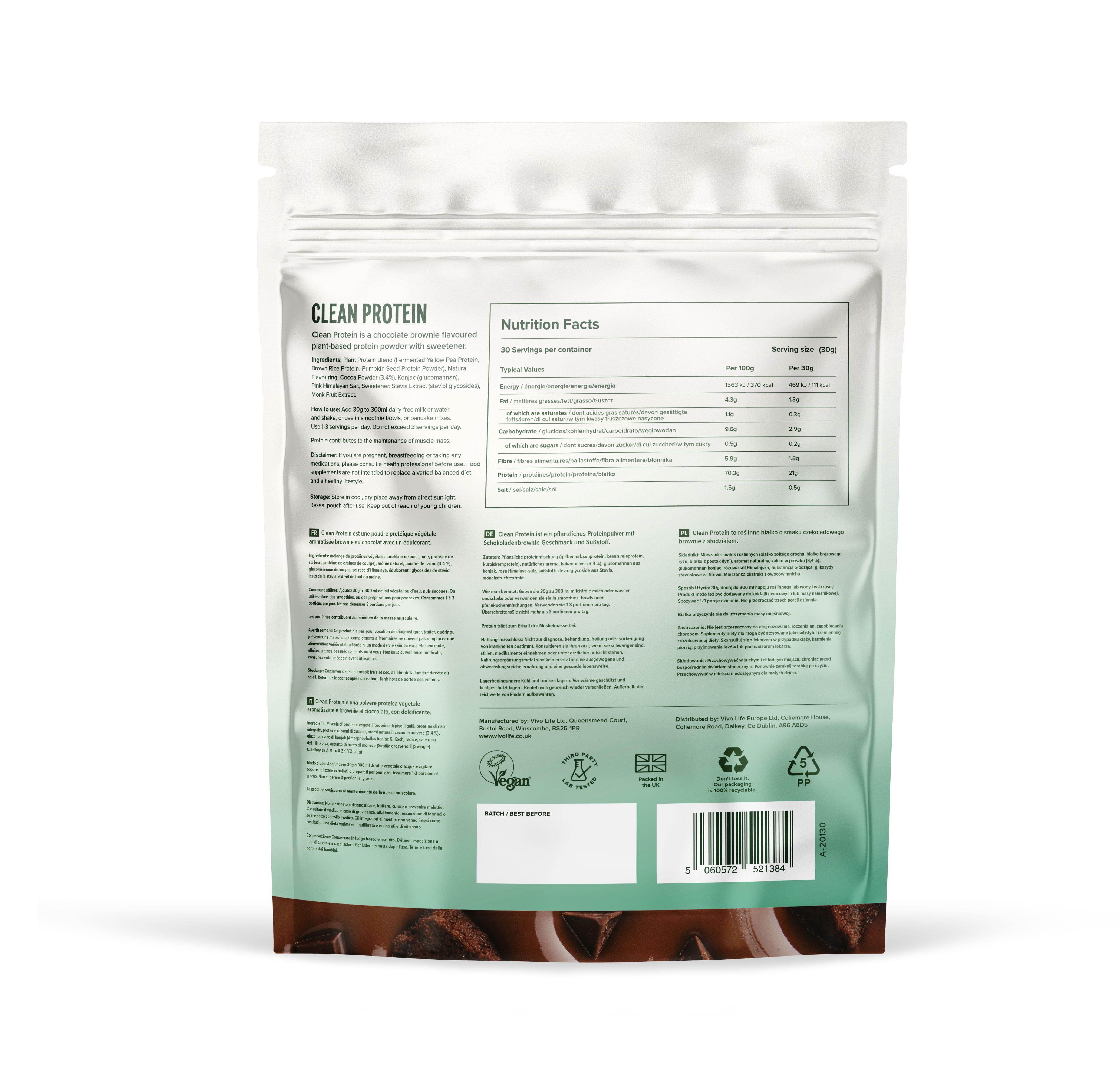 Clean Protein Chocolate Brownie Flavour 900g