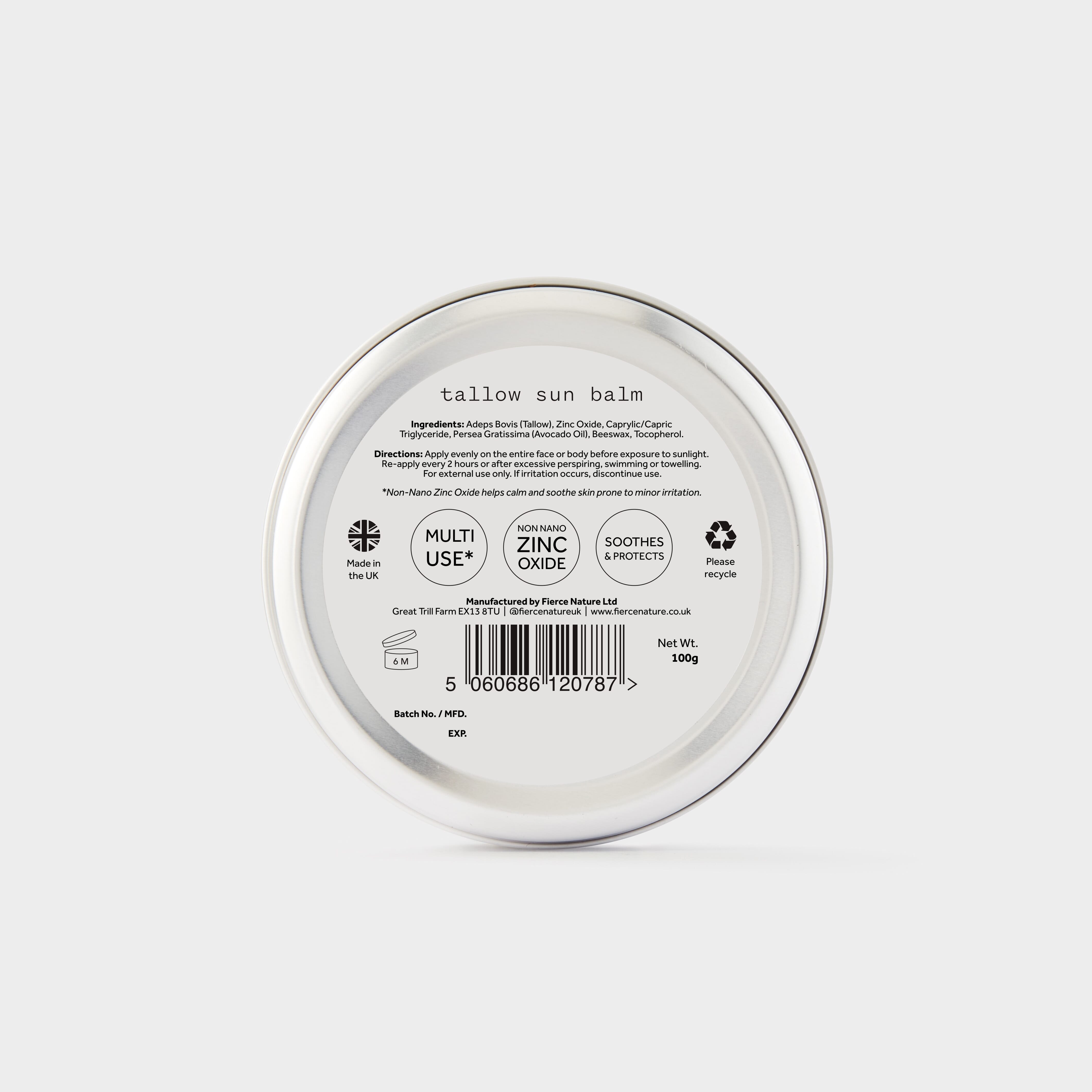 Organic Tallow Sun Balm SPF50+ with Zinc Oxide 100g