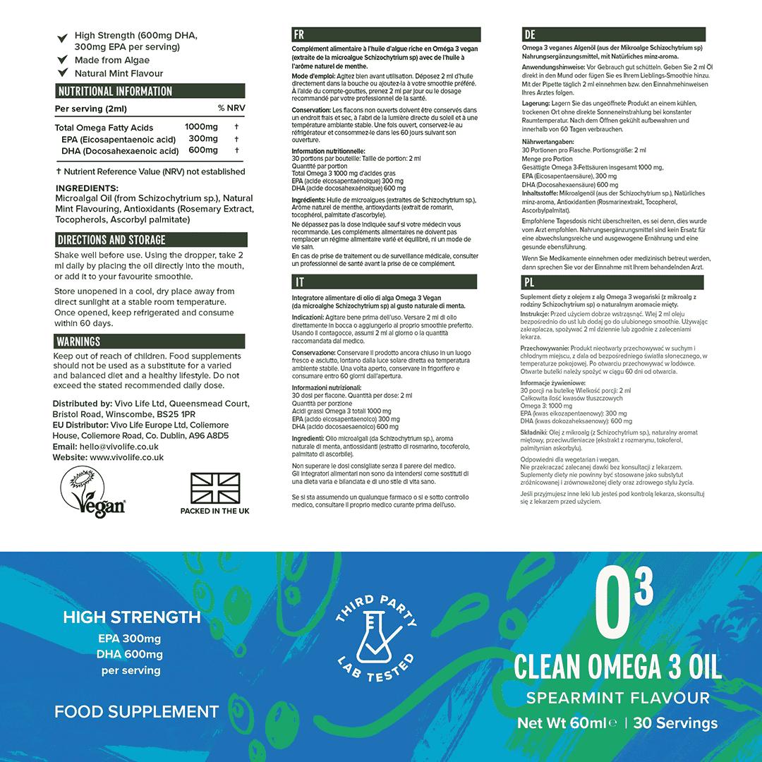 O3 Clean Omega 3 Oil Spearmint Flavour 60ml