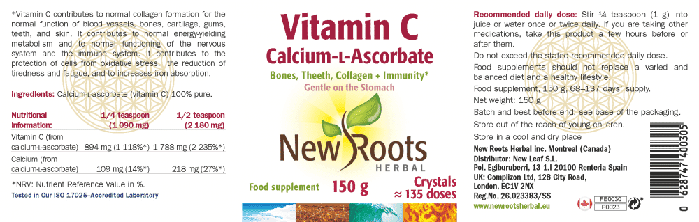 Vitamin C Calcium-L-Ascorbate Crystals 150g