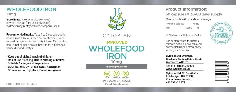 Wholefood Iron 10mg 60s