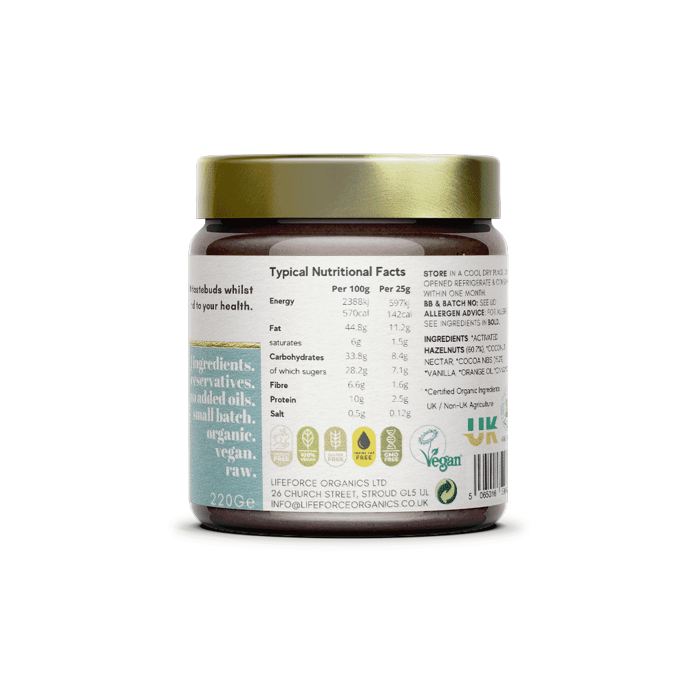 Activated Raw Cacao Spread with Orange Oil & Italian Hazelnuts 220g x 6 CASE