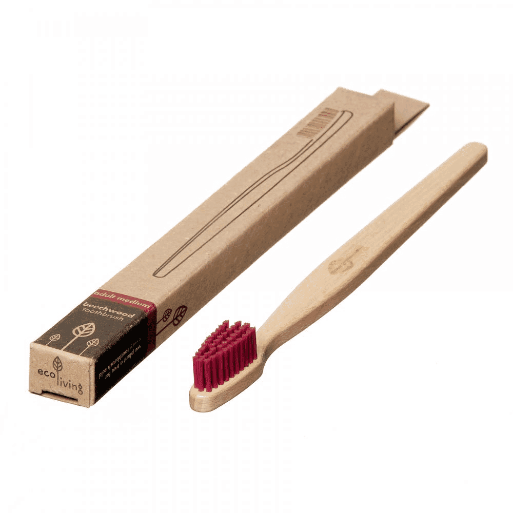 Adult Medium Beechwood Toothbrush Red