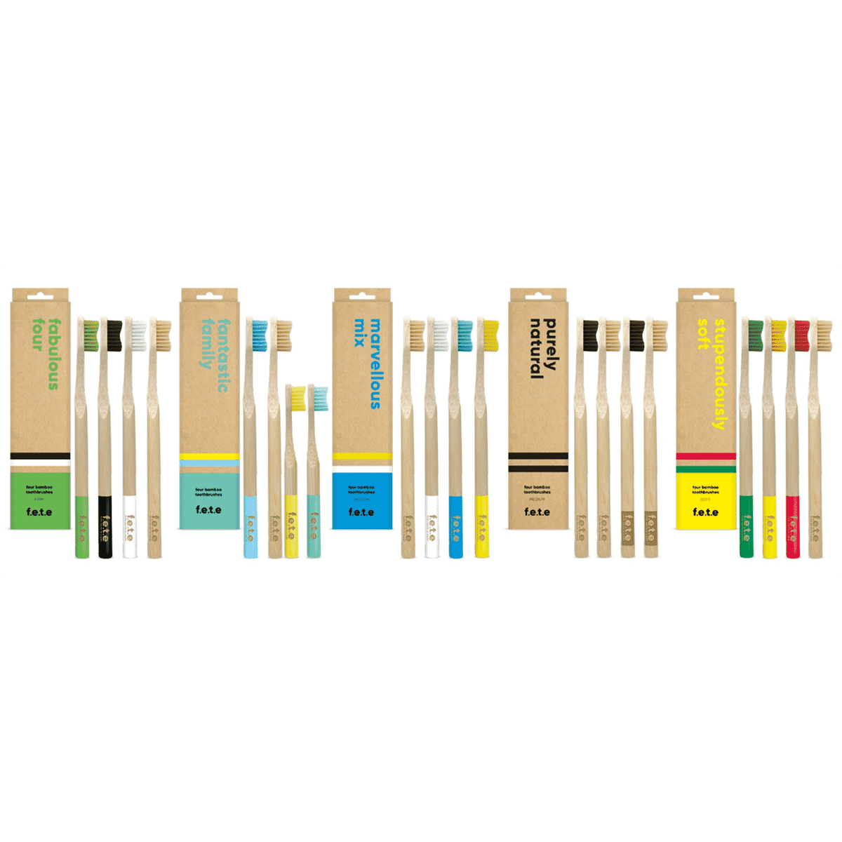 Bamboo Toothbrushes Purely Natural Set of 4 Medium Bristles