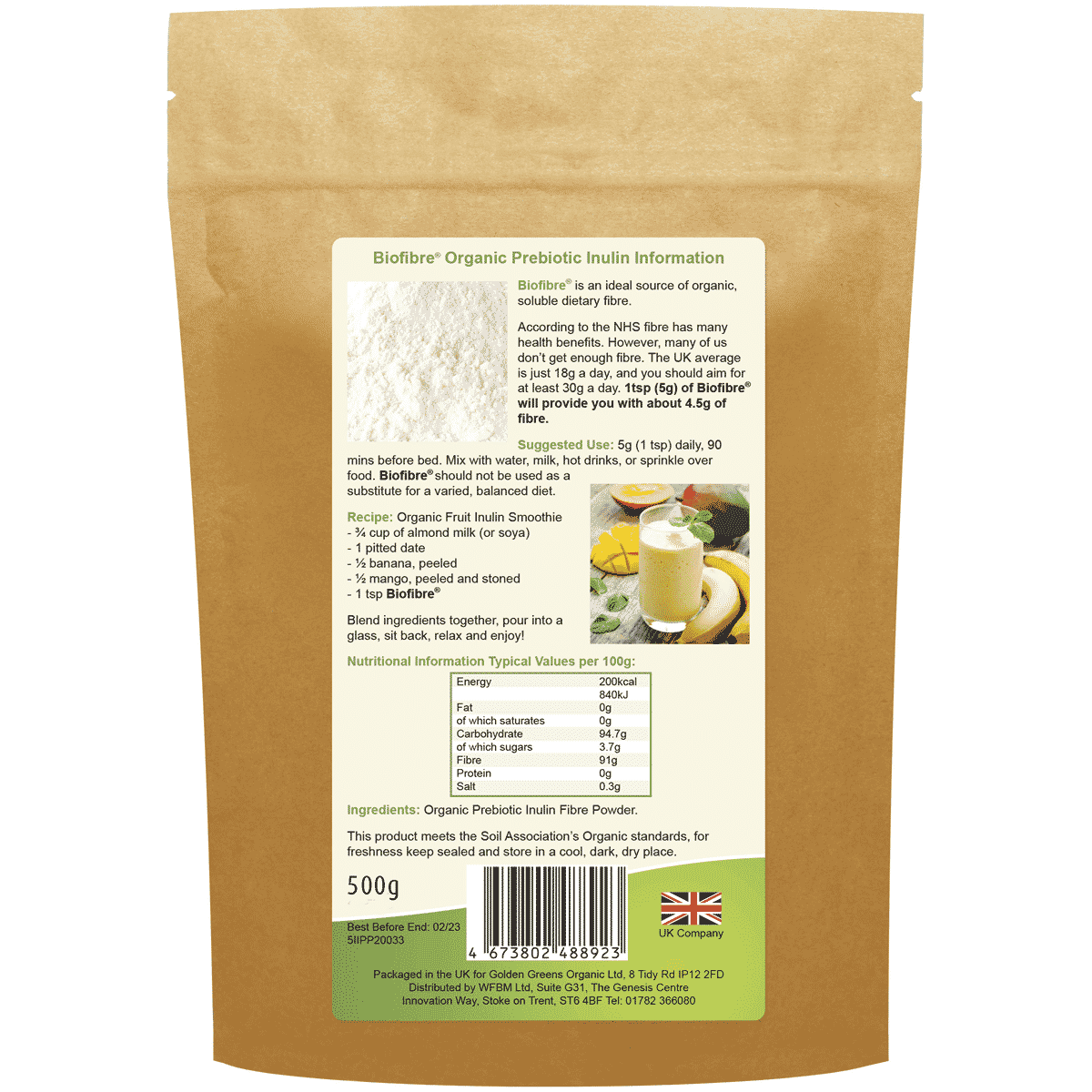 Biofibre Organic Prebiotic Inulin 500g