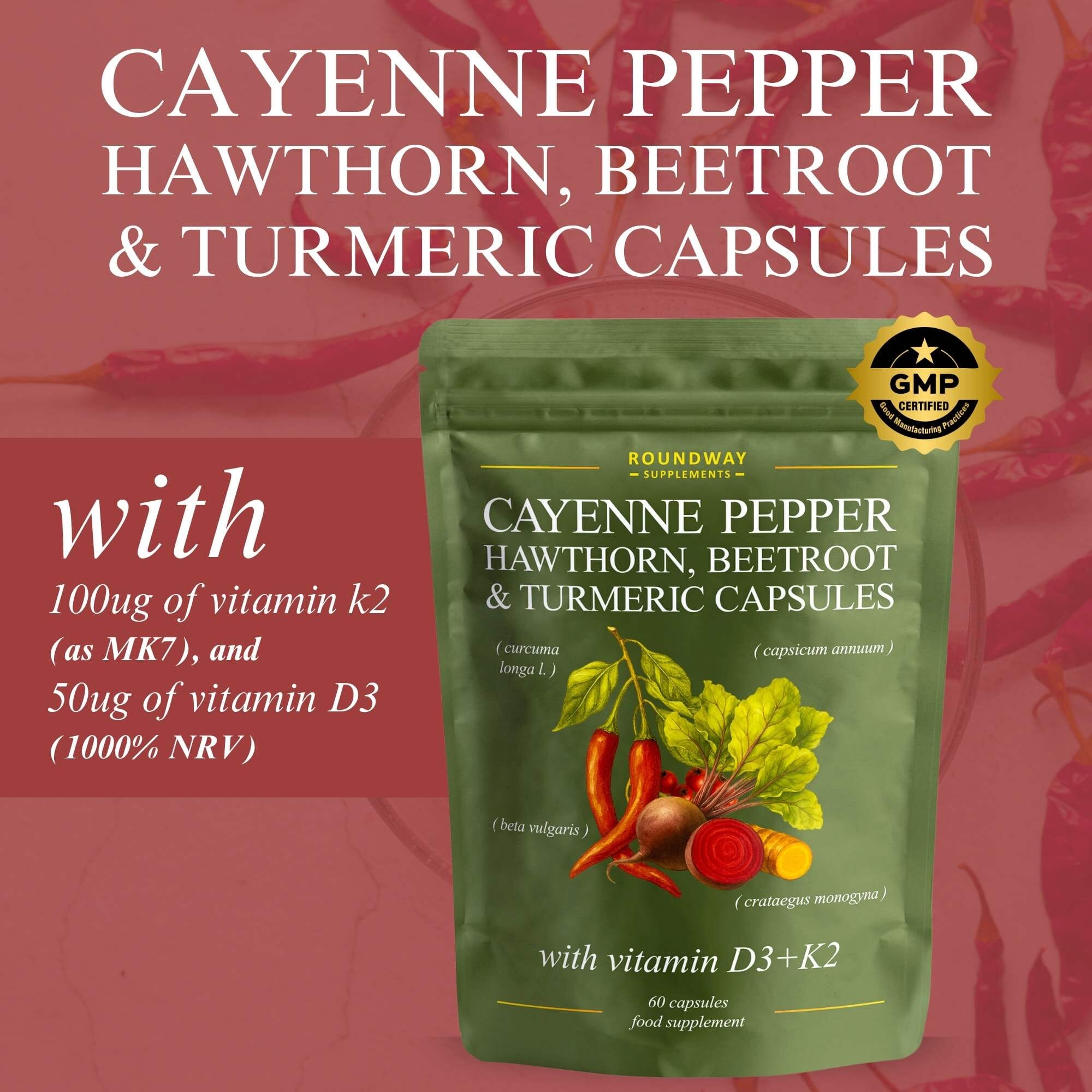Cayenne Pepper, Hawthorn, Beetroot & Turmeric Capsules 60s