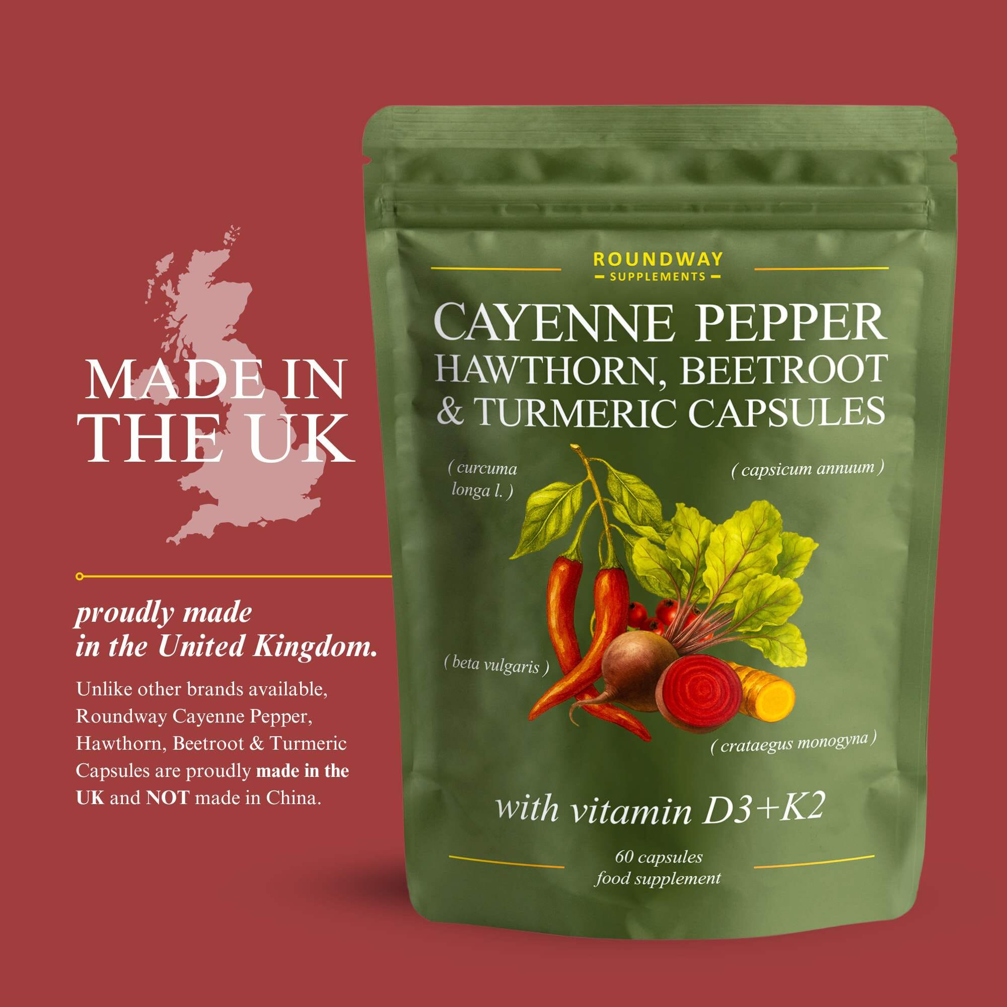 Cayenne Pepper, Hawthorn, Beetroot & Turmeric Capsules 60s