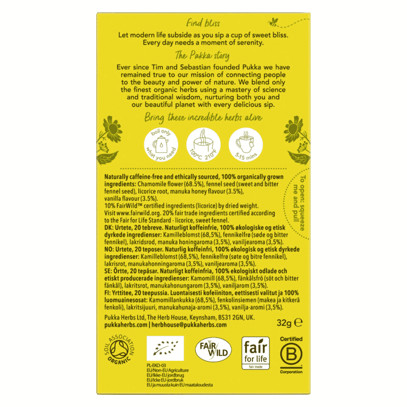 Chamomile, Vanilla & Manuka Honey Tea 20 Sachets