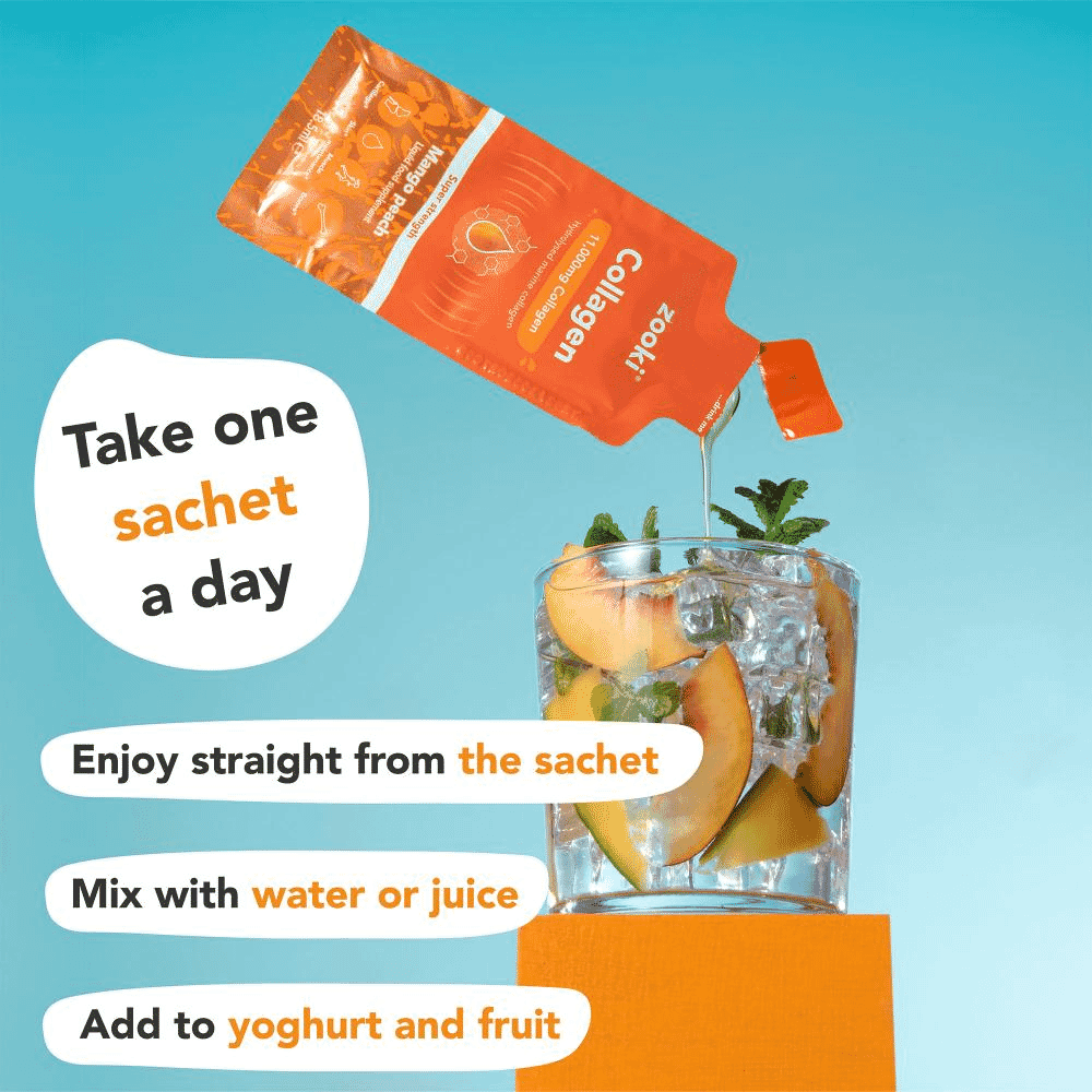 Collagen Liquid Sachet Mango Peach Flavour Super Strength 11,000mg 1 x 18.5ml Sachet SINGLE