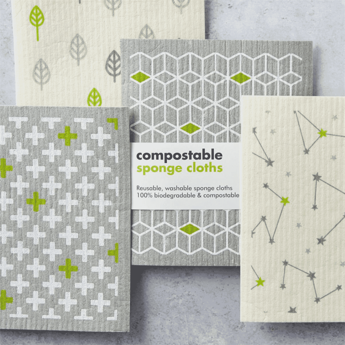 Compostable Sponge Cloths Plus, Leaf, Cube & Constellation (4 Pack)