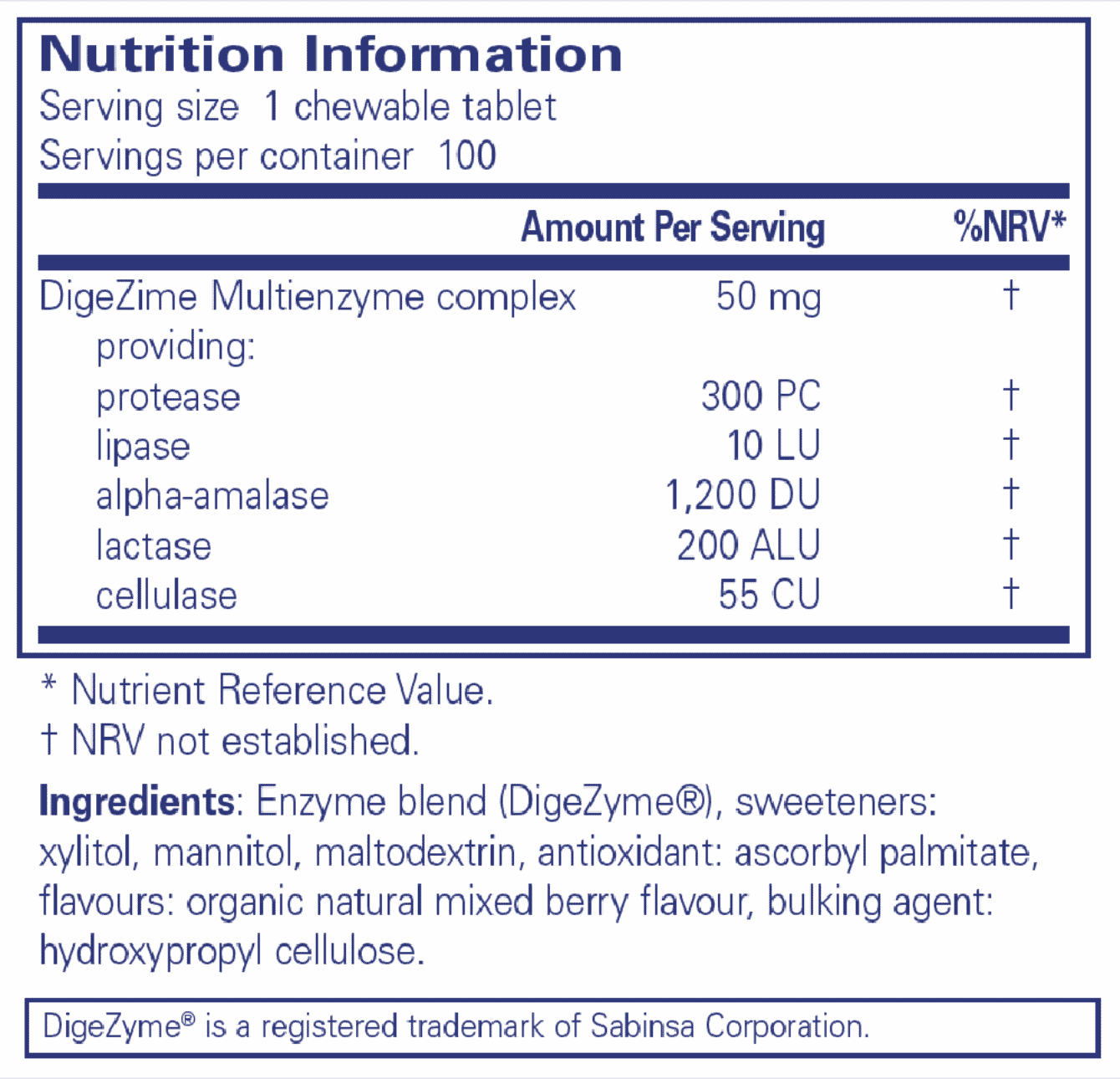 Digestive Enzymes Chewable 100's