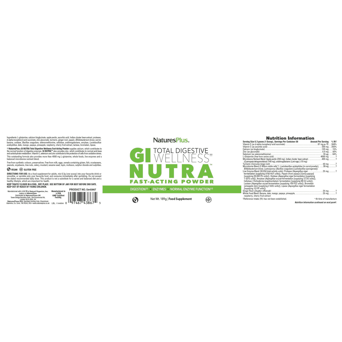 GI Nutra Total Digestive Wellness Powder 189g