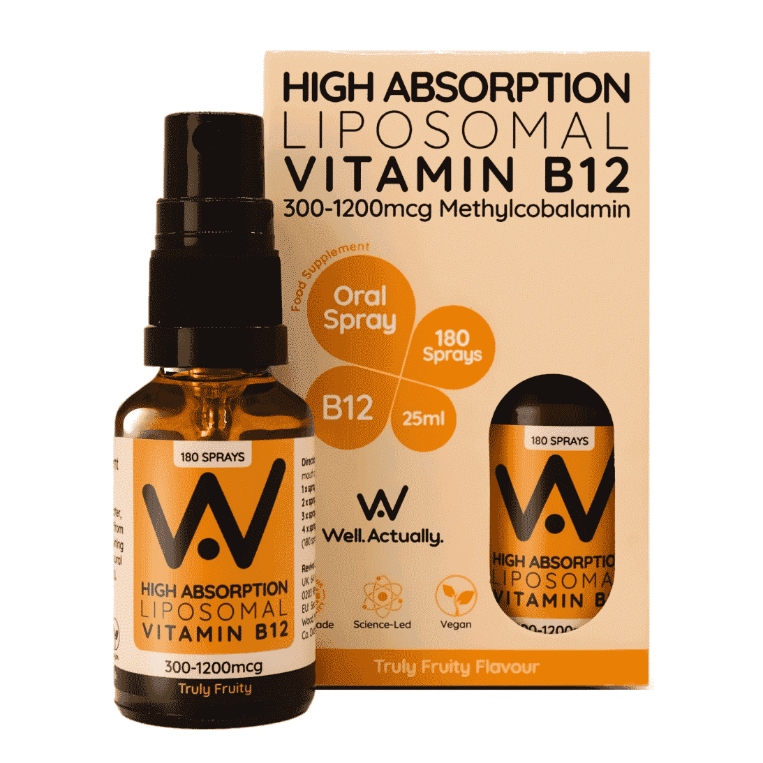 HA Liposomal Vitamin B12 300-1200mcg Methylcobalamin Oral Spray Truly Fruity Flavour 25ml