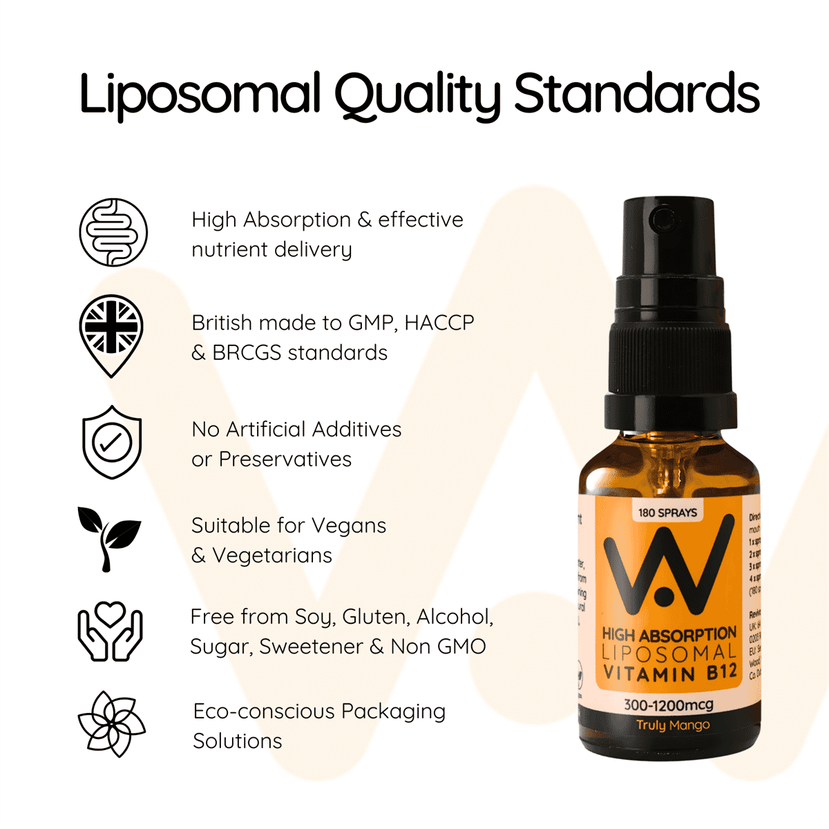 HA Liposomal Vitamin B12 300-1200mcg Methylcobalamin Oral Spray Truly Mango Flavour 25ml