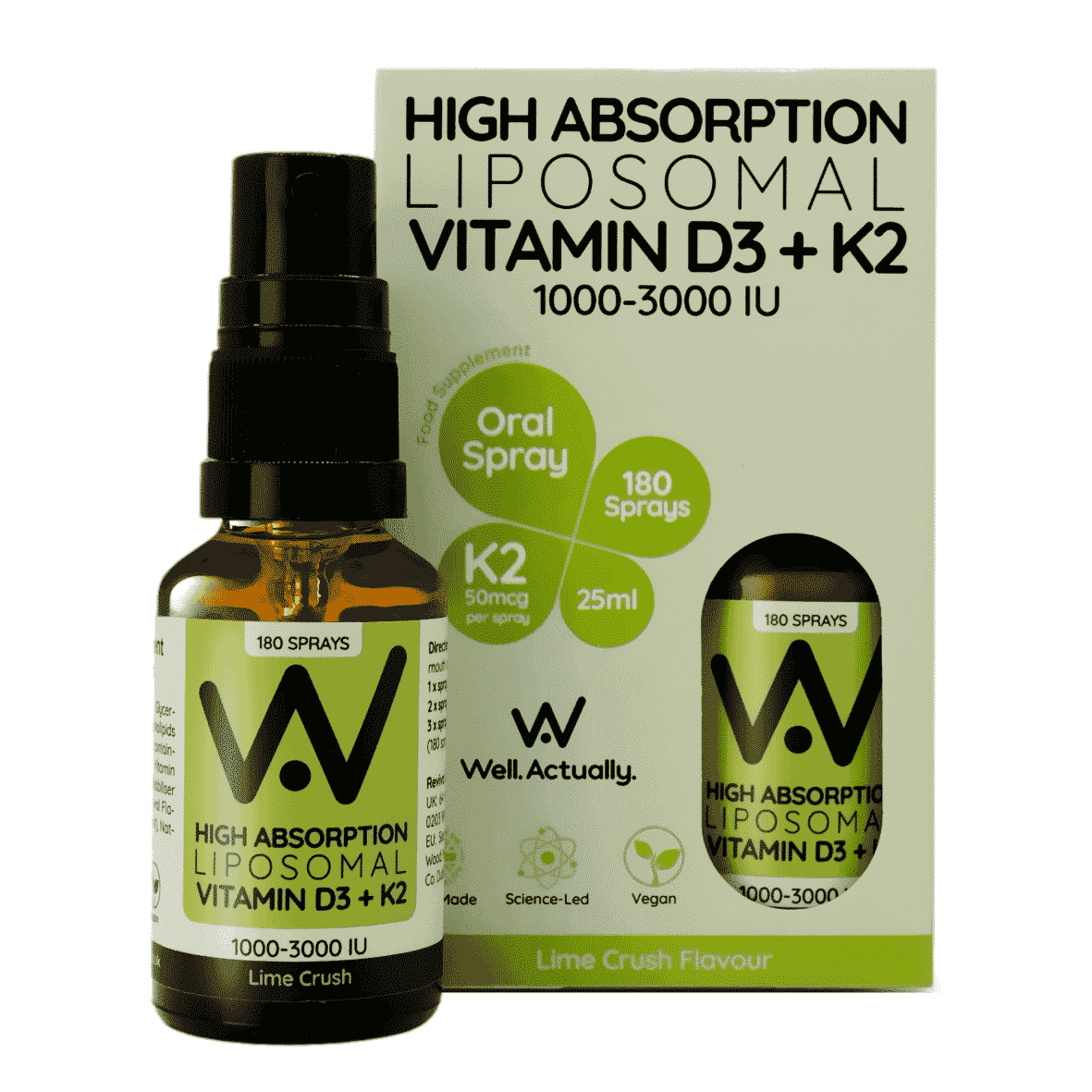HA Liposomal Vitamin D3 + K2 1000-3000IU Oral Spray Lime Crush 25ml
