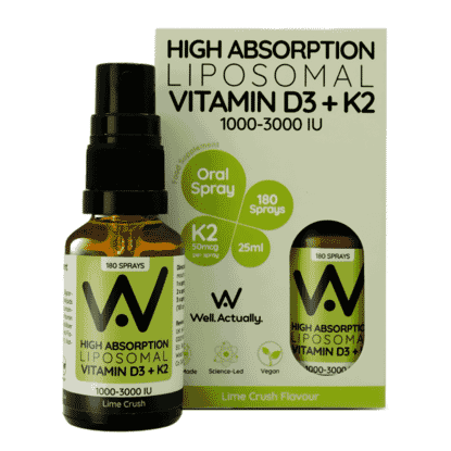 High Absorption Liposomal Vitamin D3 + K2 1000-3000IU Oral Spray Lime Crush 25ml