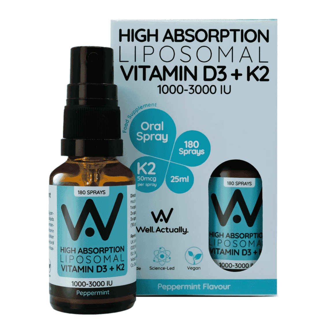 HA Liposomal Vitamin D3 + K2 1000-3000IU Oral Spray Peppermint 25ml