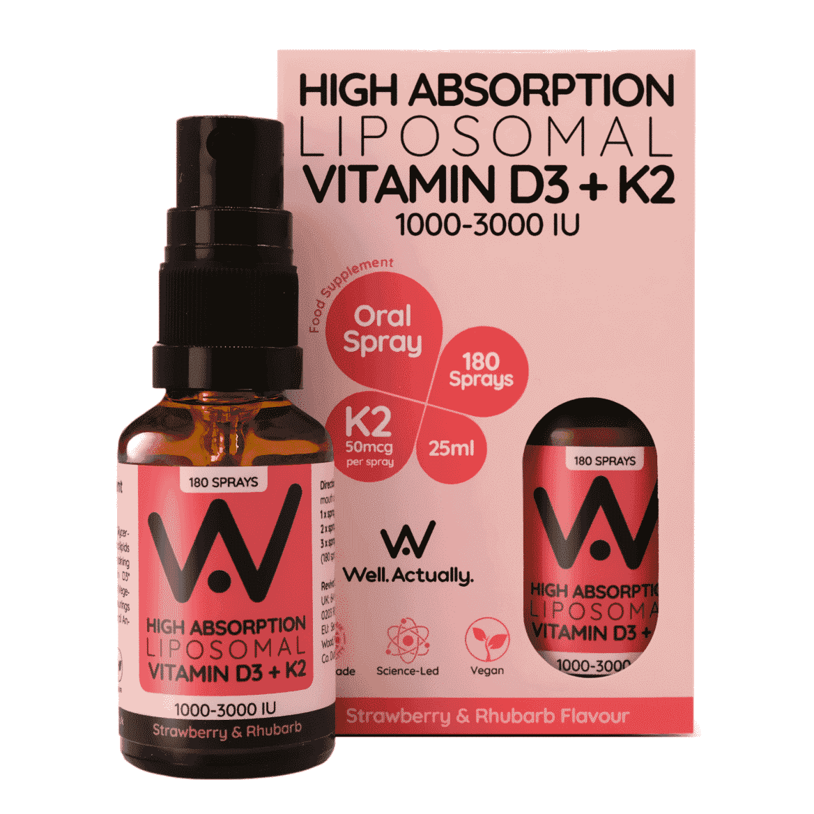 HA Liposomal Vitamin D3+K2 1000-3000IU Oral Spray Strawberry & Rhubarb 25ml