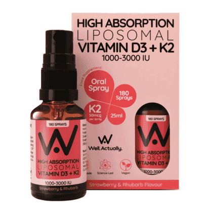 High Absorption Liposomal Vitamin D3+K2 1000-3000IU Oral Spray Strawberry & Rhubarb 25ml
