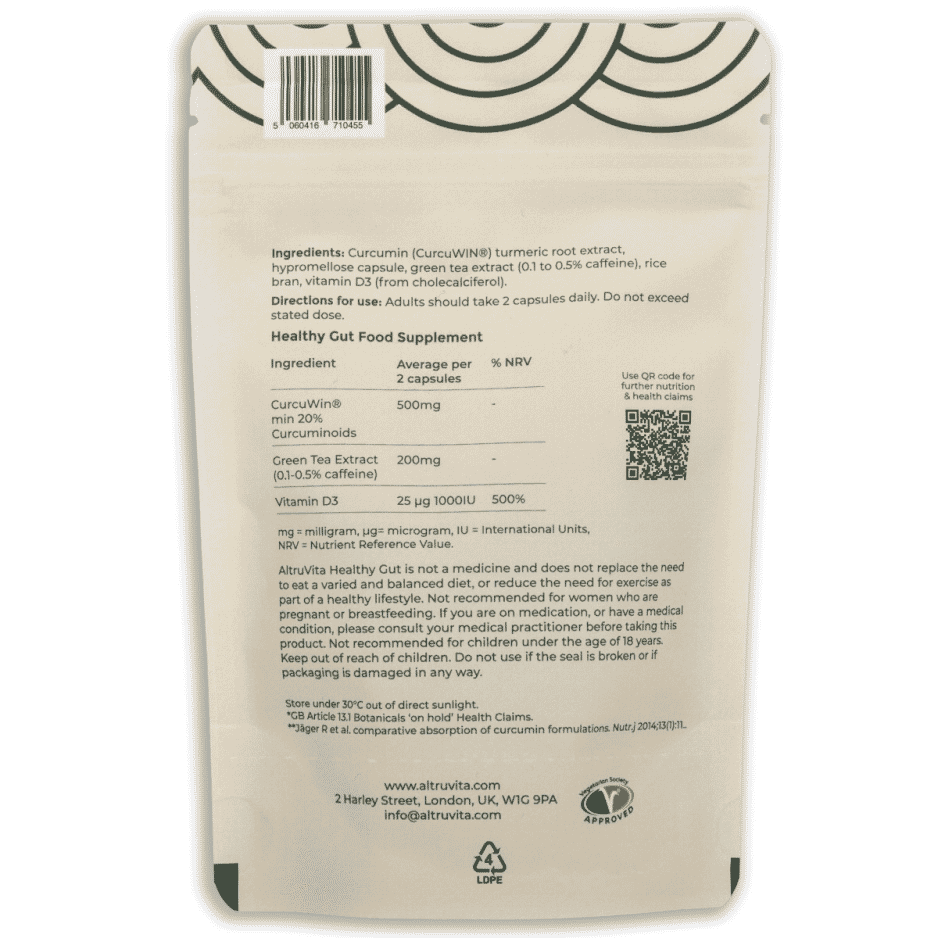 Healthy Gut Curcumin + Green Tea + Vitamin D3 60s