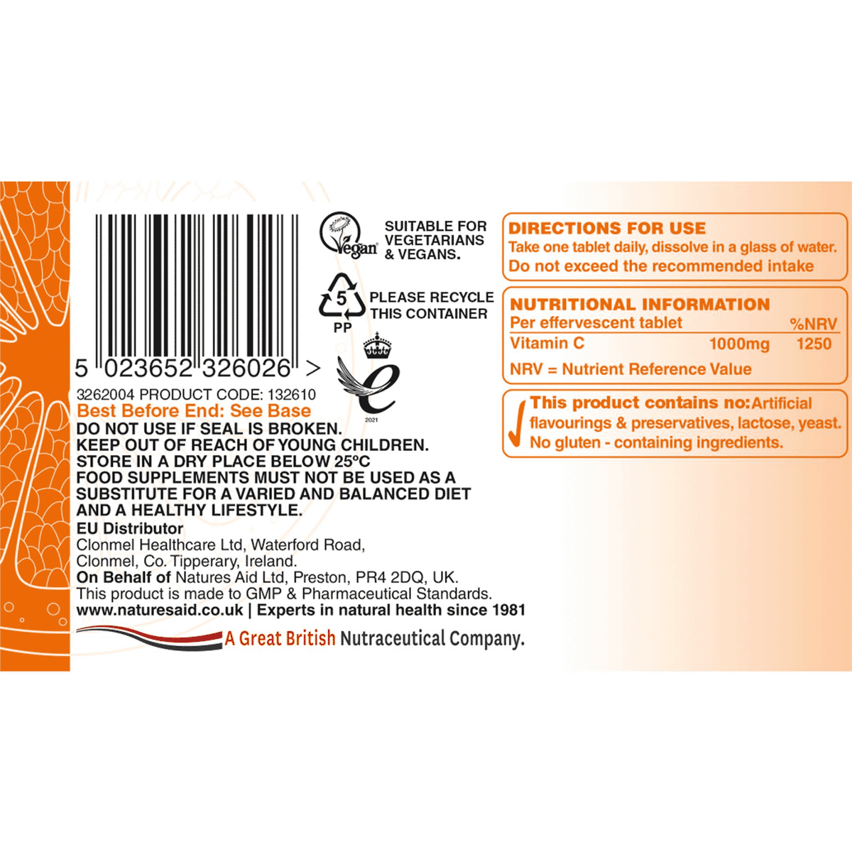 High Strength Vitamin C Immune Support 1000mg Natural Orange Flavour Effervescent 20s