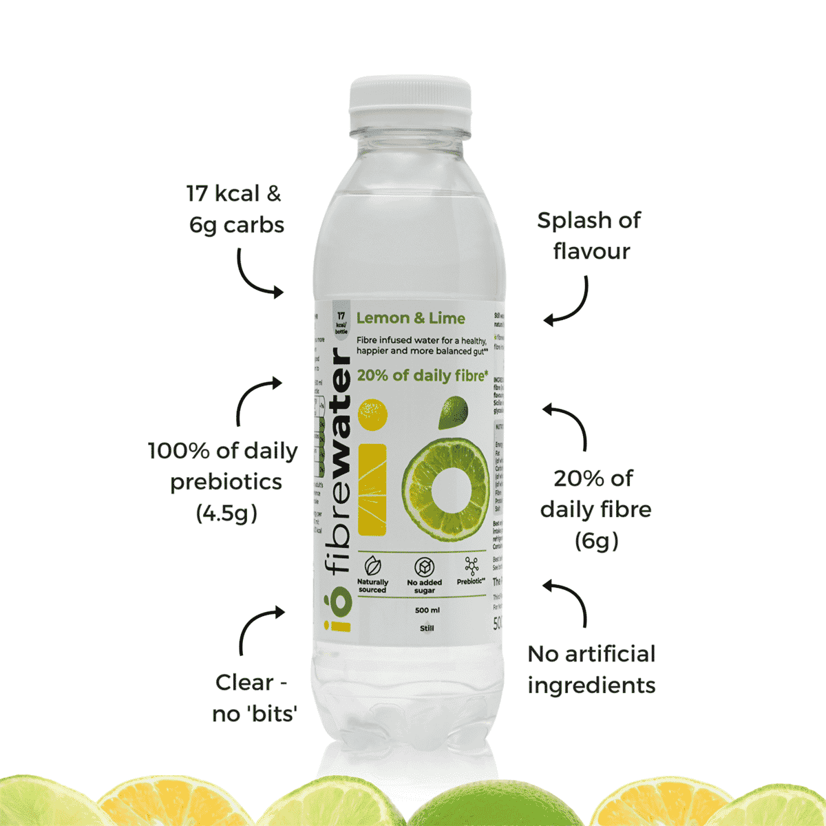 ió fibrewater Lemon & Lime 500ml SINGLE