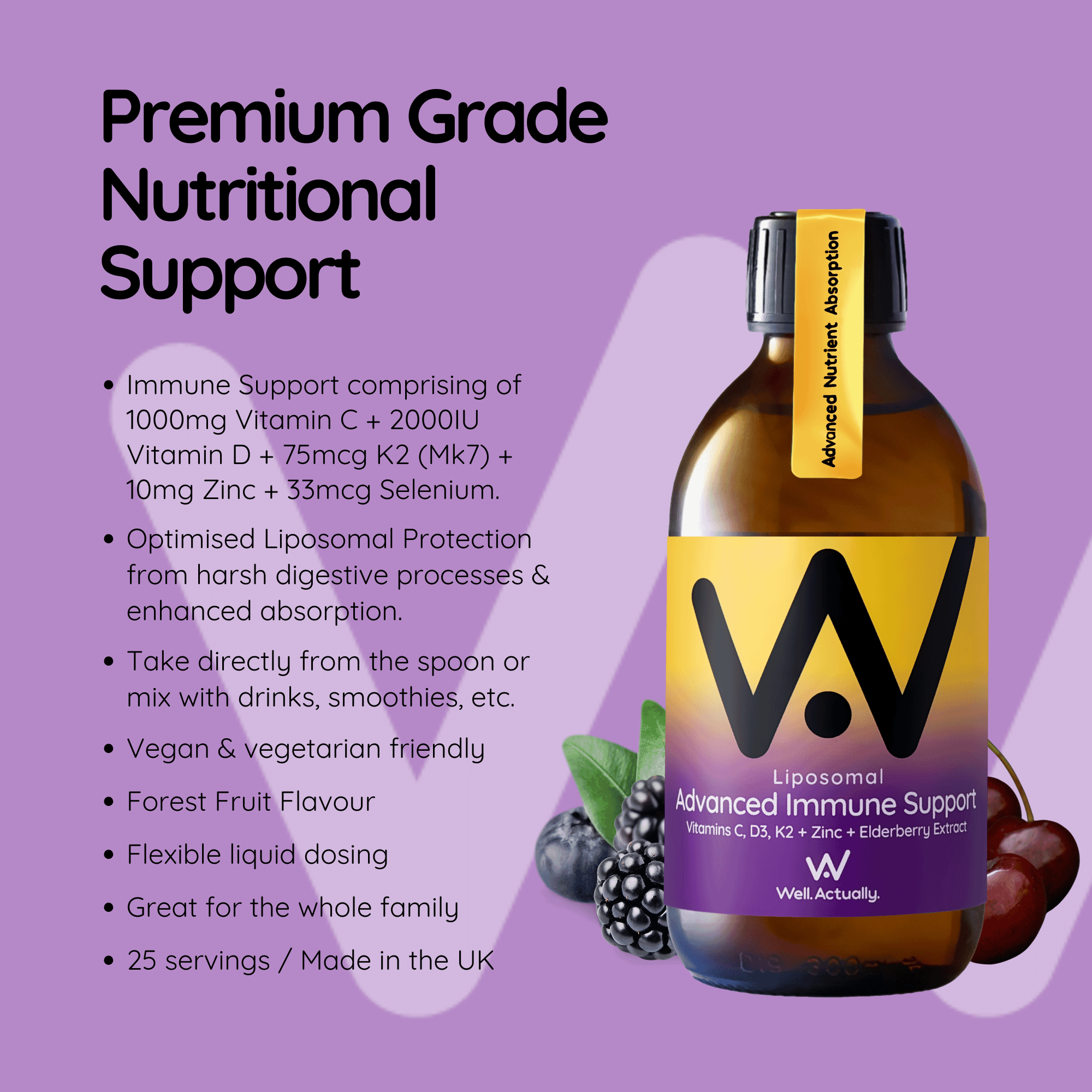 Liposomal Advanced Immune Support - Vitamins C, D3, K2 + Zinc + Elderberry Extract 250ml