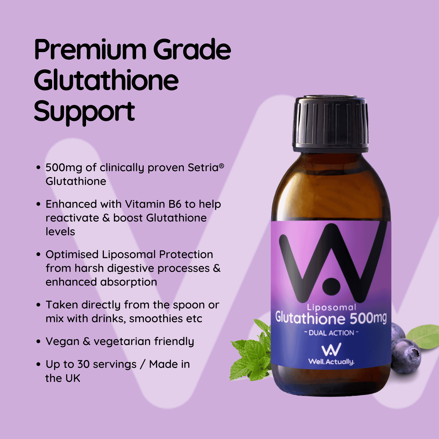 Liposomal Glutathione  500mg Dual Action Blueberry Flavour 150ml