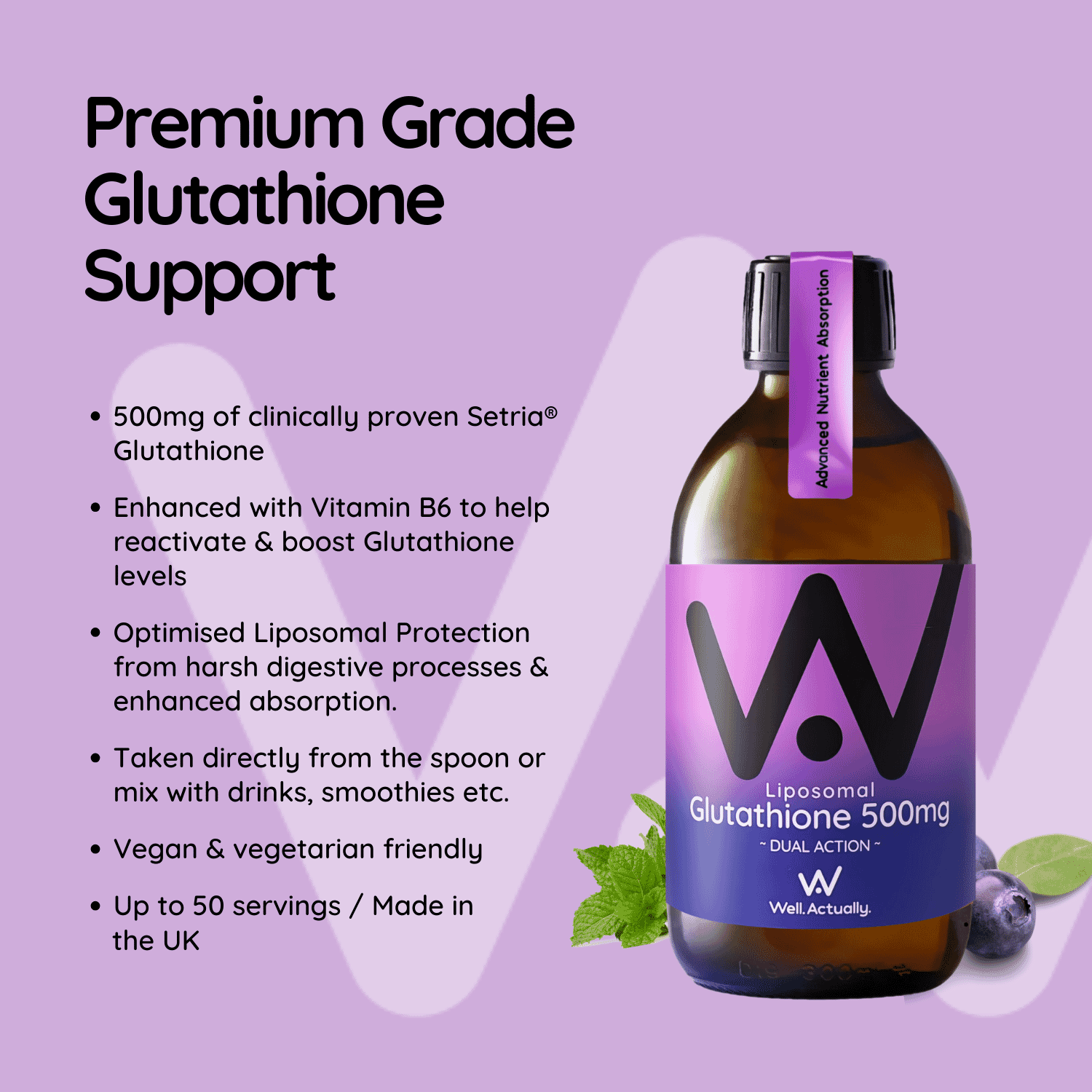 Liposomal Glutathione 500mg Dual Action Blueberry Flavour 250ml