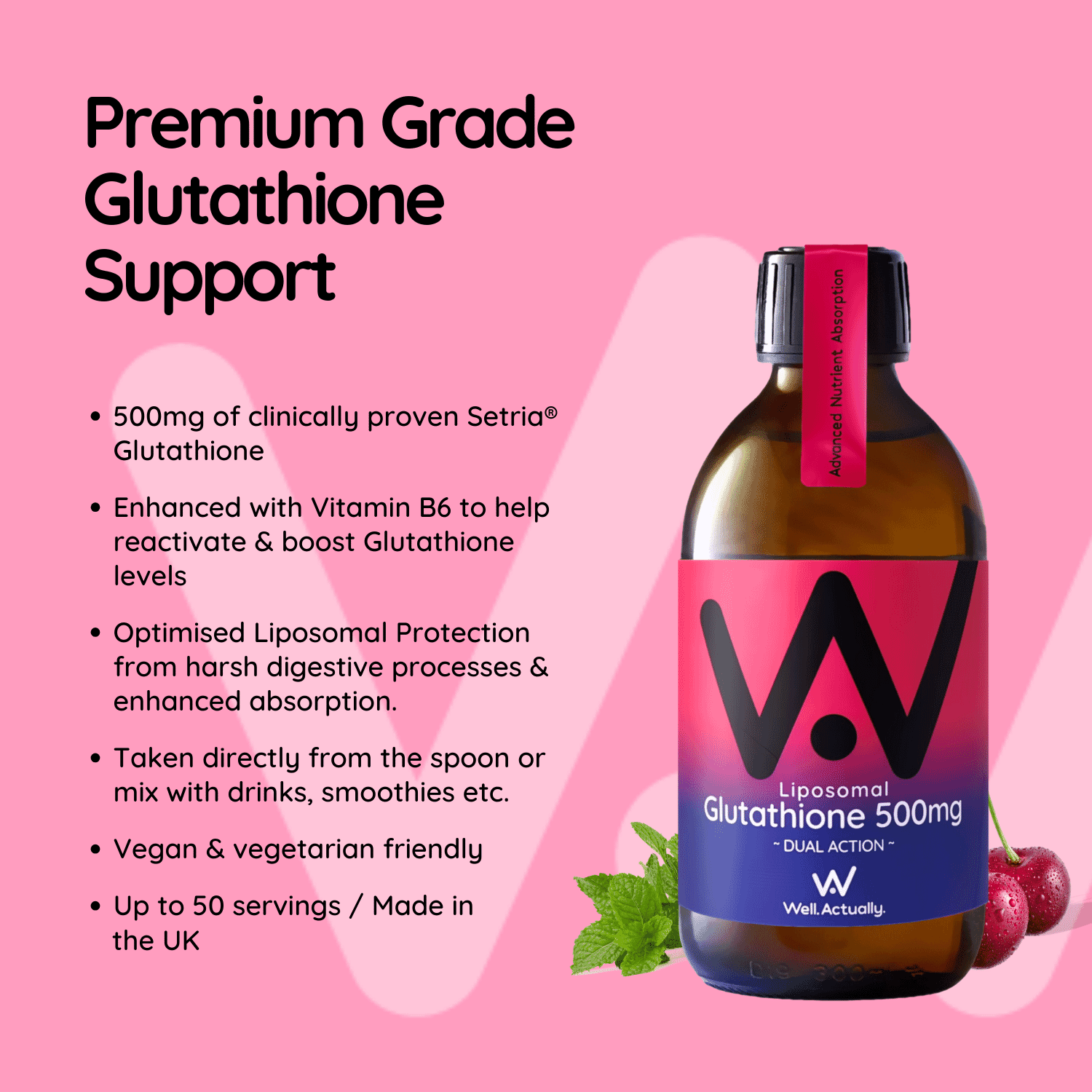 Liposomal Glutathione 500mg Dual Action Cherry Flavour 250ml