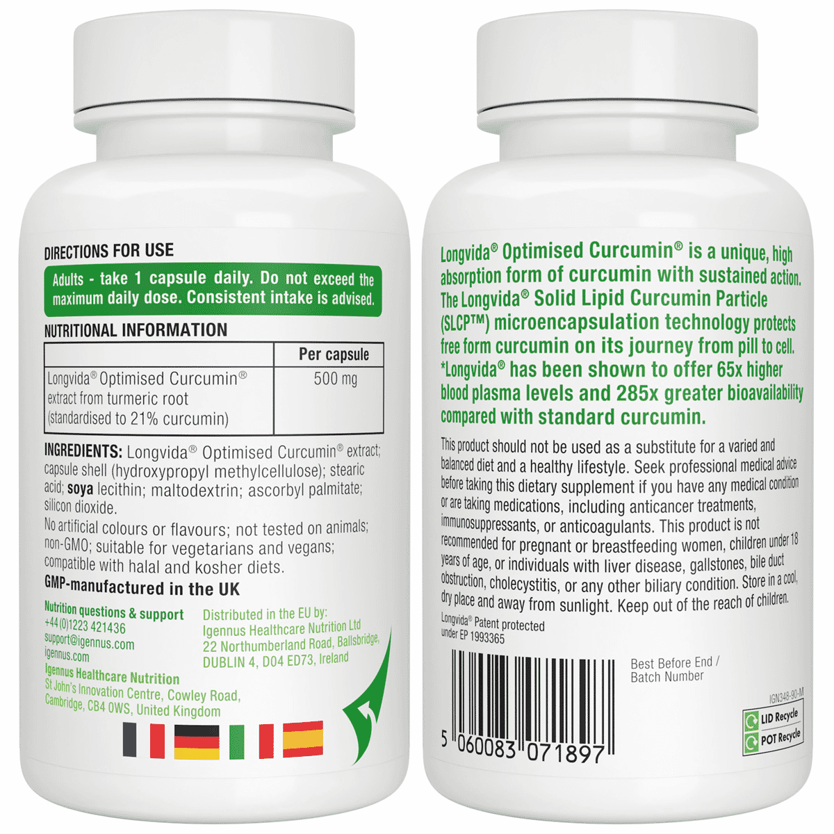 Longvida Optimised Curcumin 500mg 90s