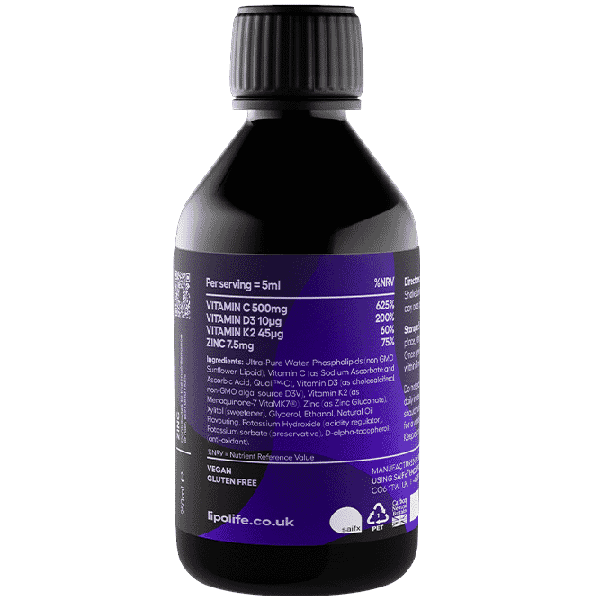 LVC3 Vitamin C, D3, K2 Plus Zinc Orange Flavour 240ml (Liposomal)