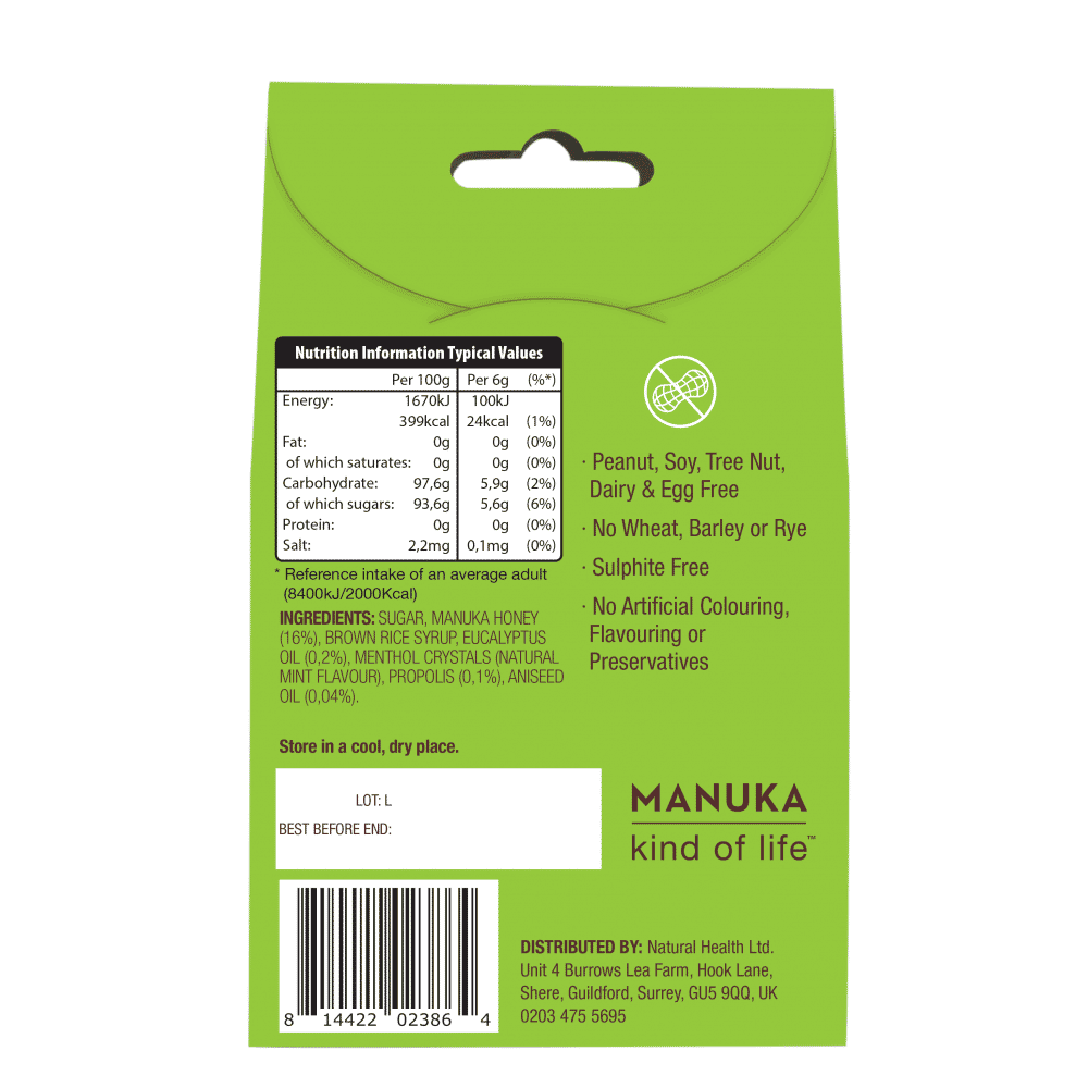 Manuka Honey Drops Eucalyptus with Bee Propolis 120g