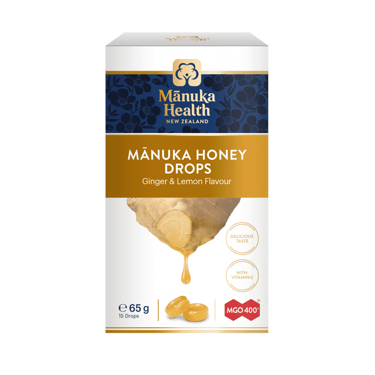 Manuka Honey Drops Ginger & Lemon MGO 400+ 65g 15s