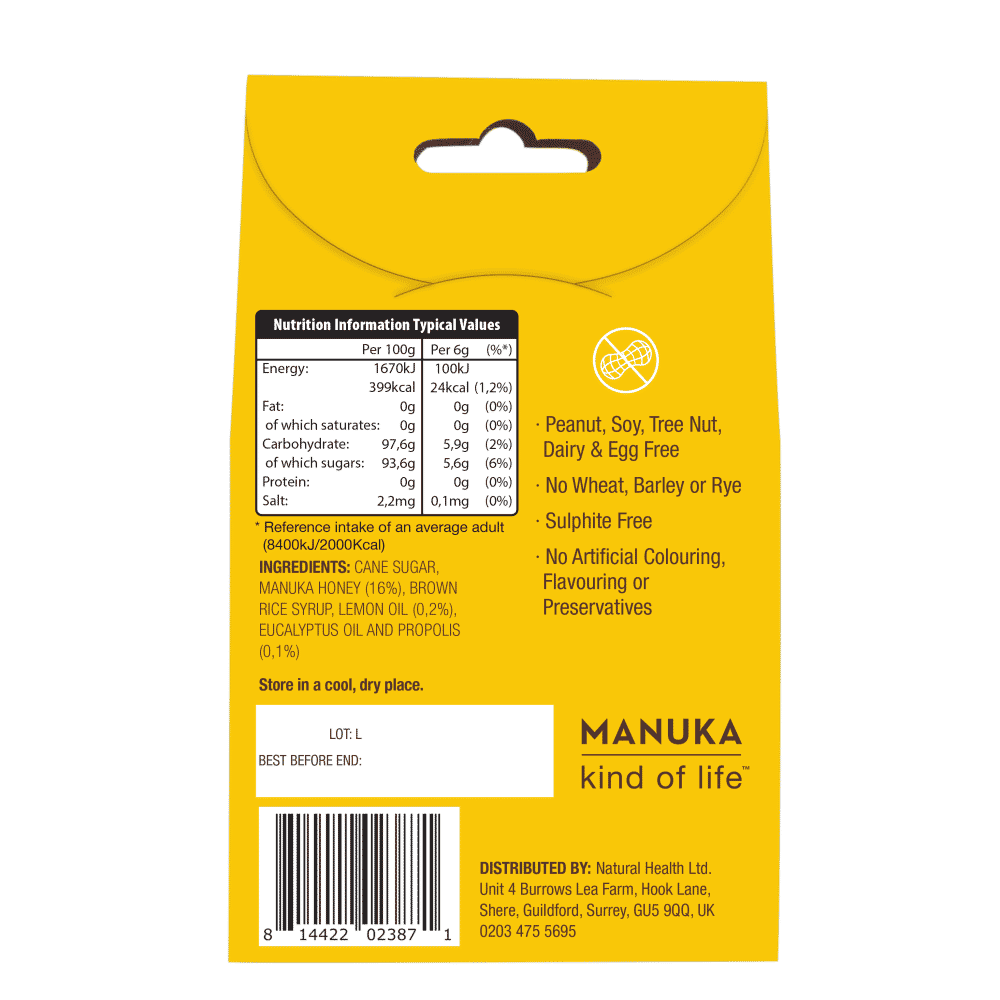 Manuka Honey Drops Lemon with Bee Propolis 120g