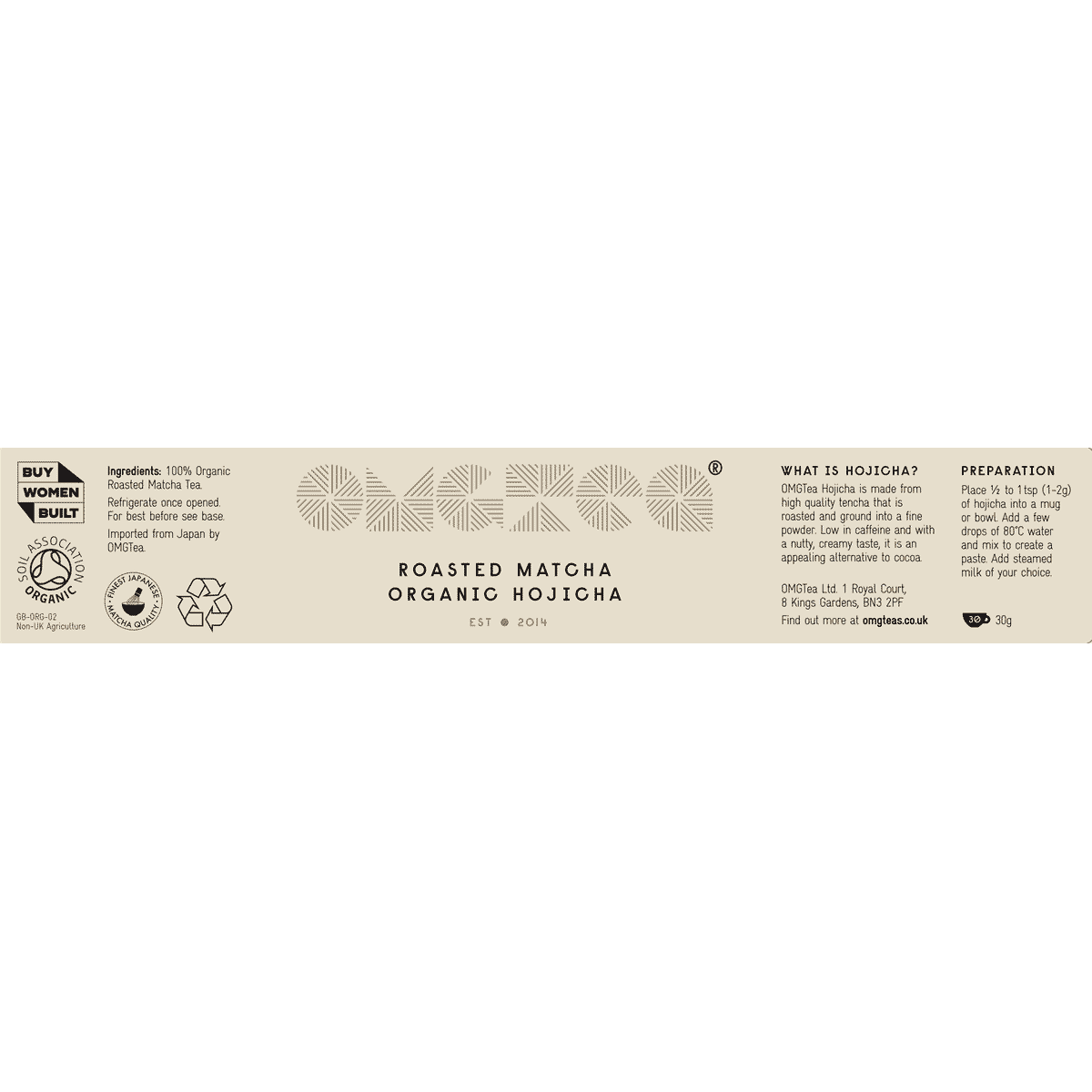 OMGTea Organic Hojicha Roasted Matcha 30g