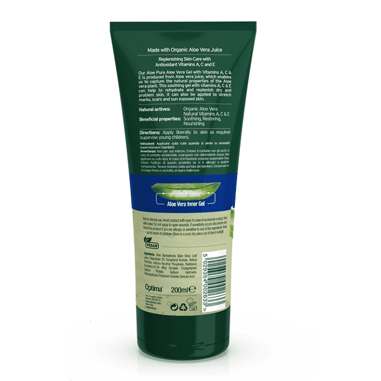 Organic Aloe Vera Gel + Vitamins A,C & E 200ml
