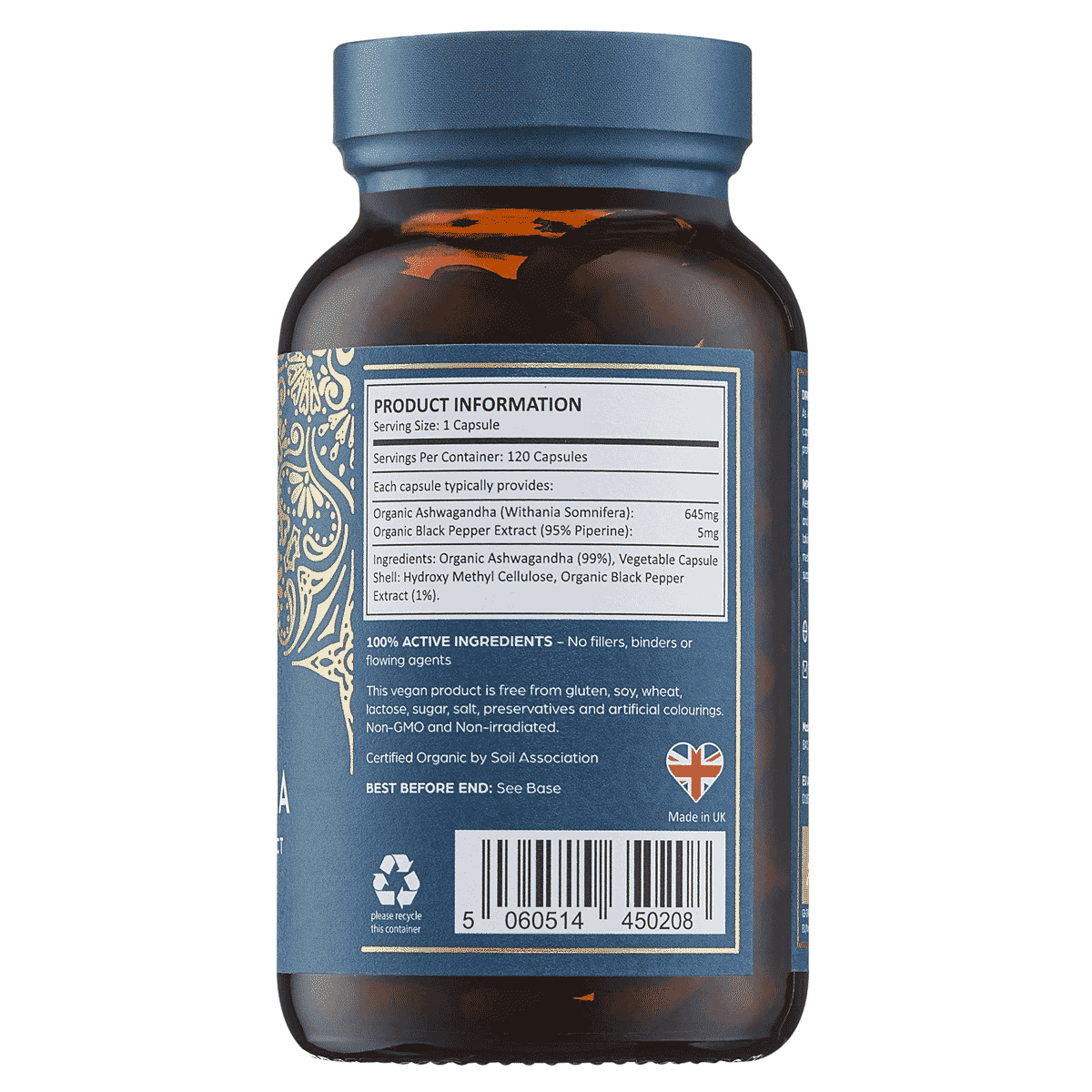Organic Ashwagandha with Black Pepper Extract 120s