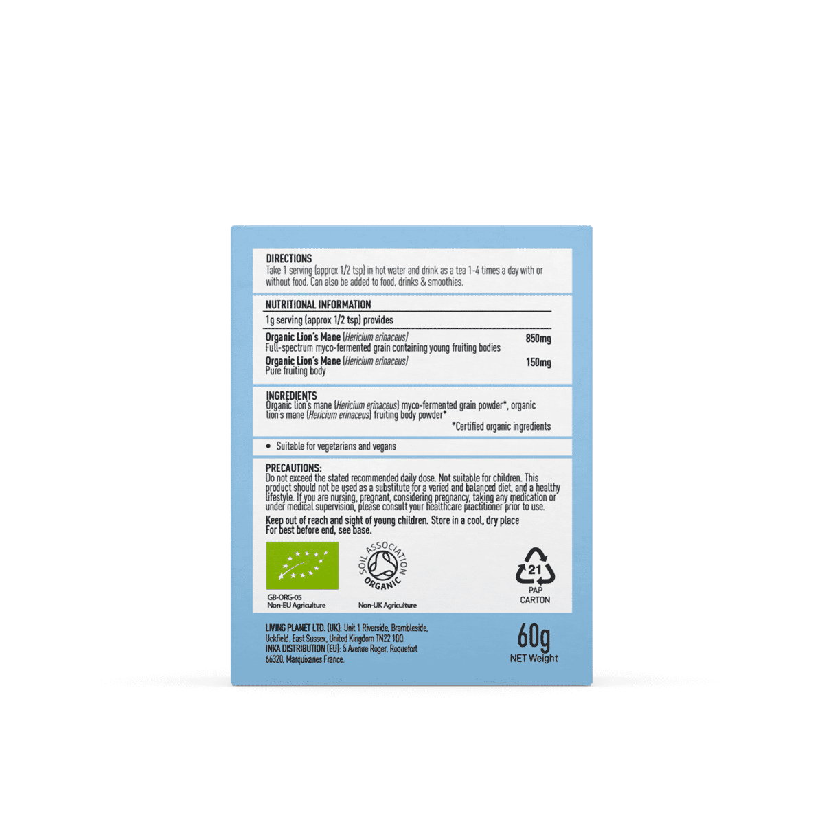 Organic Lion's Mane Focus 60g Powder