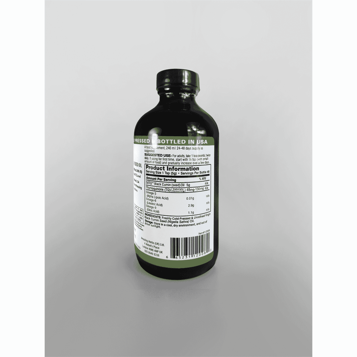 Premium Black Seed 100% Pure Cold-Pressed Black Cumin Seed Oil 240ml