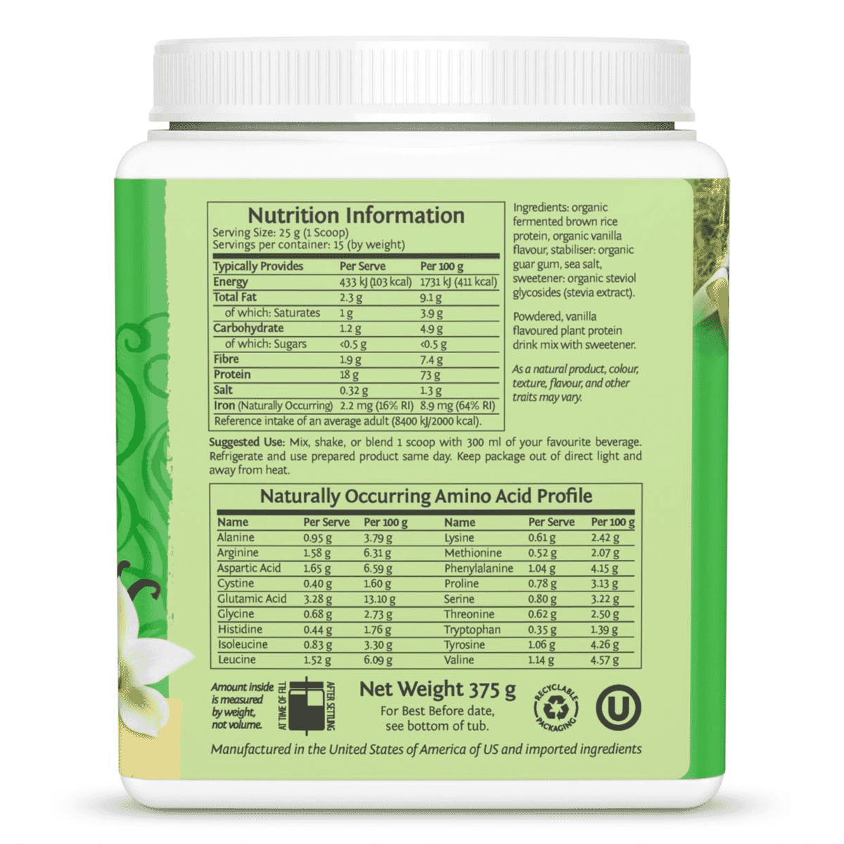Protein Classic Vanilla 375g (Green Tub)