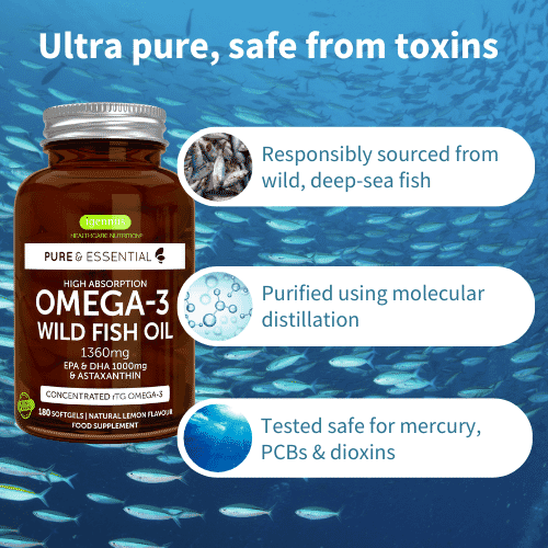 Pure & Essential Omega-3 Wild Fish Oil 1360mg EPA & DHA 1000mg & Astaxanthin 180s