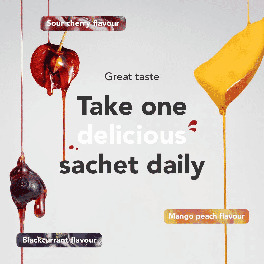 Super Strength Collagen Variety Pack 5xMango Peach 5xSour Cherry 4xBlackcurrant 11,000mg 14x18.5ml CASE