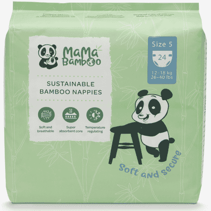 Sustainable Bamboo Nappies Size 5 (12-18kg 26-40lb) 24s