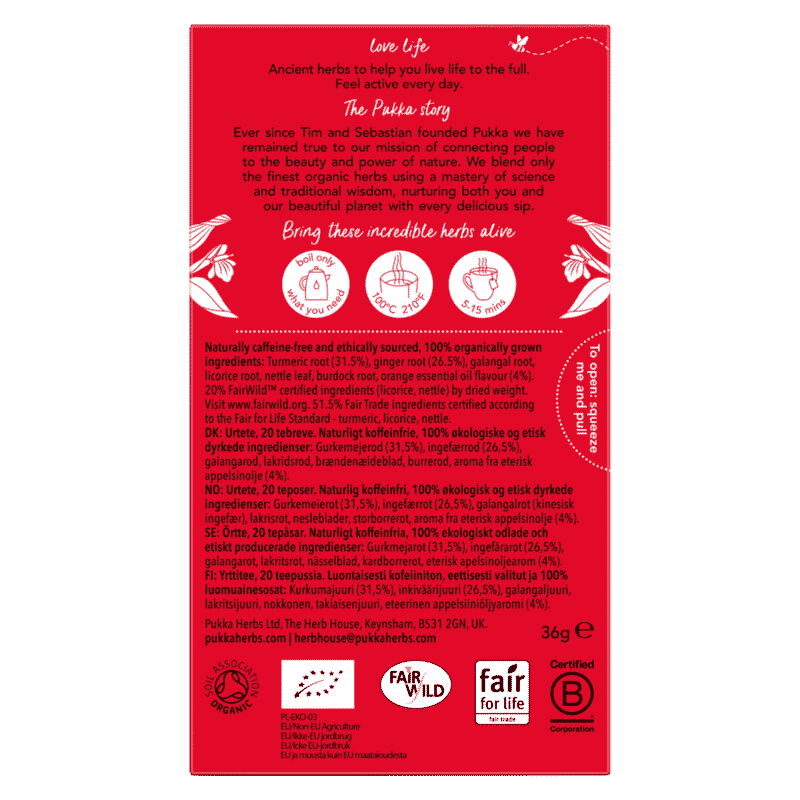 Turmeric, Ginger & Orange Herbal Tea 20 Sachets